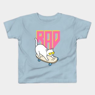 Rad White Cat on Skateboard - Silly Design Kids T-Shirt